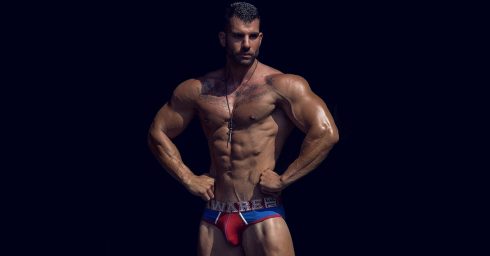 Muscular Hunk in Red and Blue Briefs