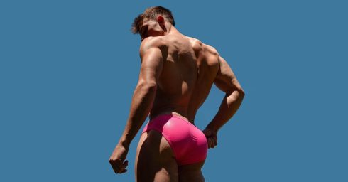 Rearview Athletic Guy in a Pink Bikini