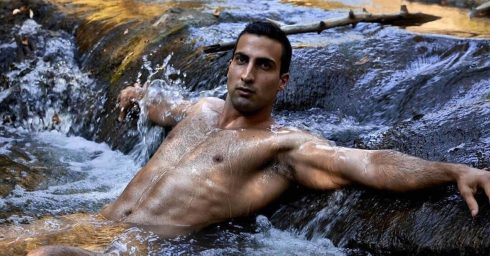Athletic Young Hunk Naked in a Stream